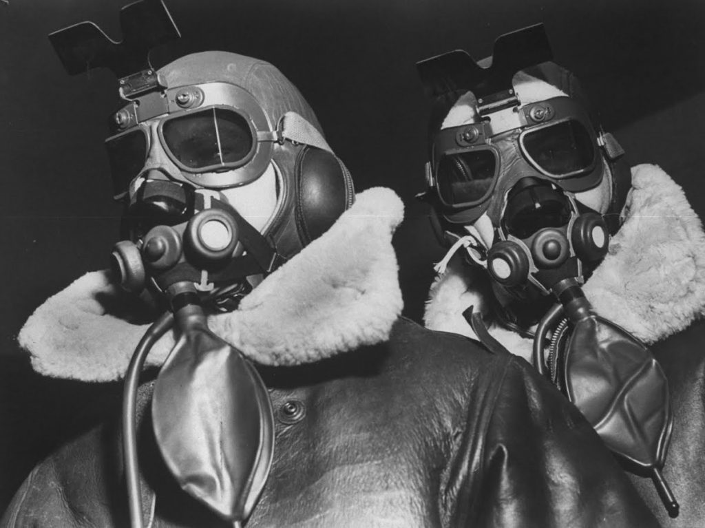 women photographers, Margaret White-Bourke, Two fliers of the 8th Bomber Command clad in high altitude flying clothes, 1942.