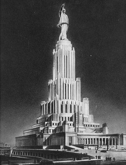 totalitarian architecture: Totalitarian architecture: Boris Iofan, Palace of Soviets, project from the album “High-Rise Buildings in Moscow”.
