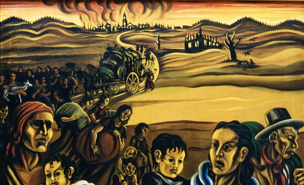 Helios Gómez: Helios Gómez, Evacuation, 1937, Museu Nacional D’Art de Catalunya, Barcelona, Spain. Detail.

