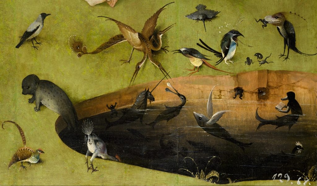pokemons bosch, Hieronymus Bosch, The Garden of Earthly Delights, 1490-1500, Prado Museum, Madrid, Spain. Detail.