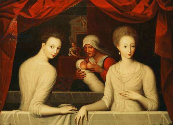 Portrait of Gabrielle d’Estrées: Fontainebleau School, Gabrielle d’Estrées and her sister, the Duchess of Villars, 16 century, Musée de la Société Archéologique, Montpellier, France. The Bridgeman Art Library.

