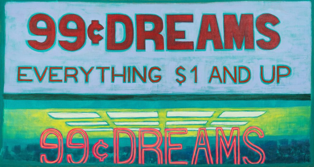 Jane Dickson, 99¢ Dreams, 2020. Acrylic on linen, 39 x 73 in. (99 × 185.4 cm). Collection of the artist