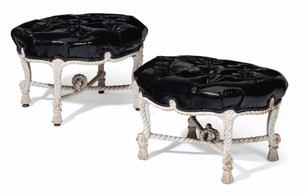 Women Interior Designers: Women Interior Designers: Syrie Maugham, pair of cream-painted rope-twist foot stools, c. 20th century, private collection. Christie’s.
