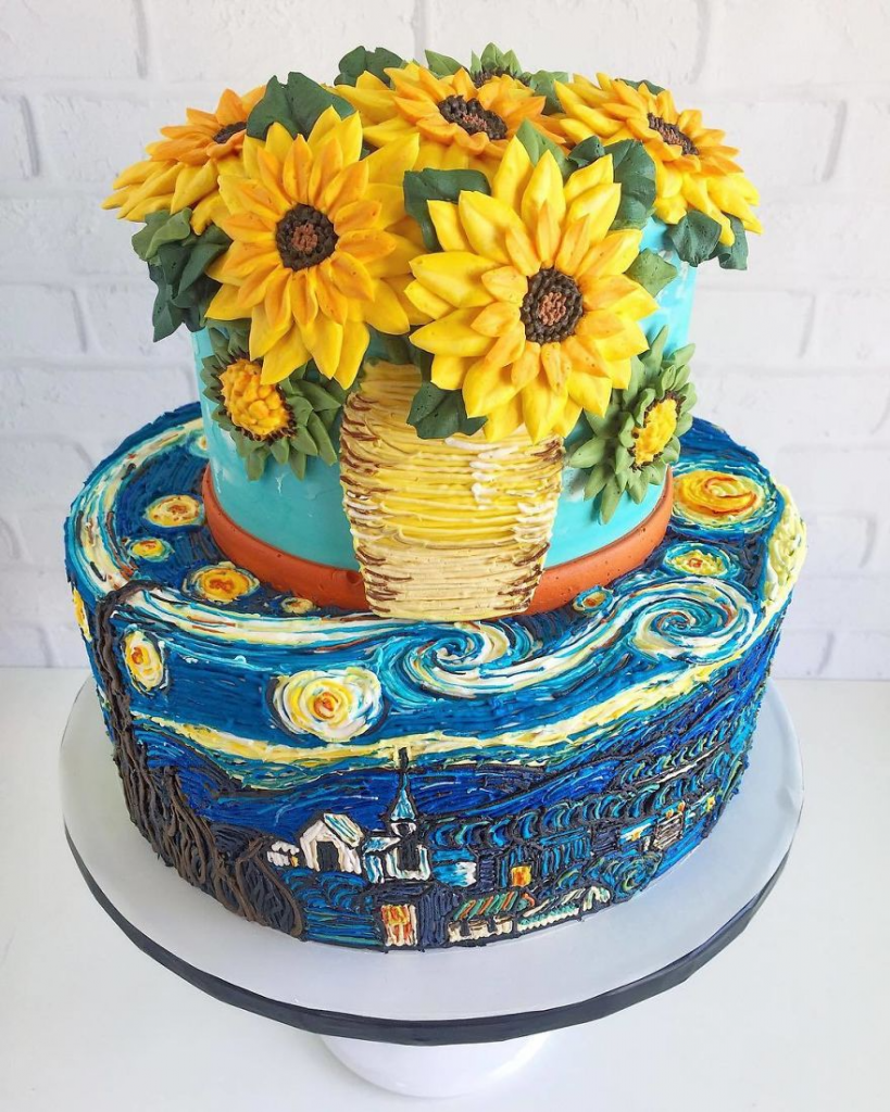 Cake Art: Cake inspired by Vincent van Gogh. Photograph by Leslie’s Vigil via Pinterest.
