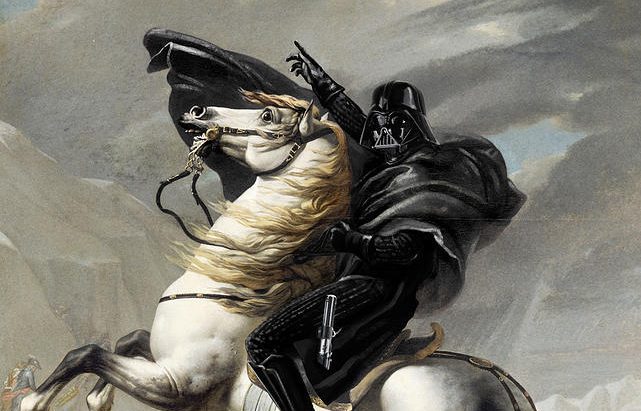 Star Wars art: Darth Vader Crossing the Alps after Jacques Louis David. Andrea Gatti.
