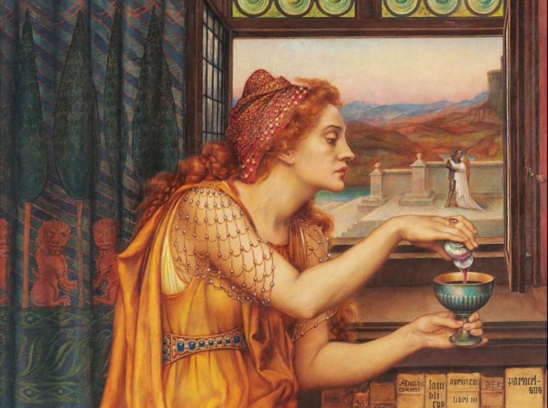 witches in art: Evelyn De Morgan, The Love Potion, 1903, De Morgan Collection, UK. Detail.
