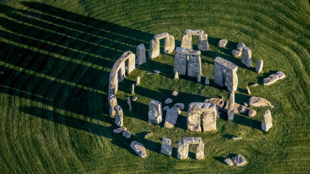 Stonehenge: View of the inner circle of Stonehenge, ca 3500-1500 BCE, Wiltshire, UK. Photo by David Goddard/Getty Images via History.com.
