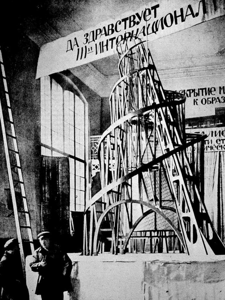 artists born in ukraine: Vladimir Tatlin, Monument to the Third International, 1919 (photograph of the architectural model). Wikimedia Commons (public domain).
