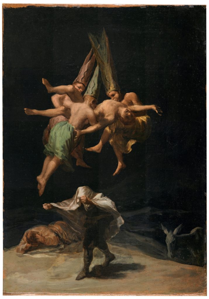 witches in art: Witches in art: Francisco Goya, Witches Flight, 1797, Museo del Prado, Madrid, Spain.
