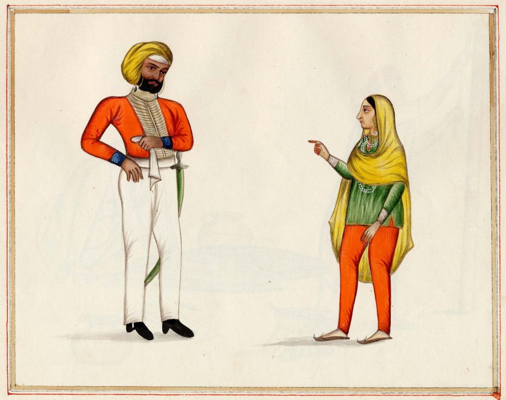 henna in Indian paintings: 
Showing Sikh officer and woman addressing him, paper. © The Trustees of the British Museum. Detail.

