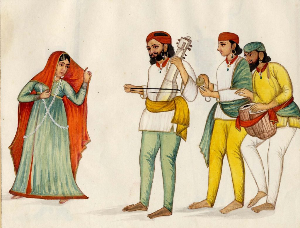 henna in Indian paintings: 
Showing musicians and woman dancer, paper. © The Trustees of the British Museum. Detail.

