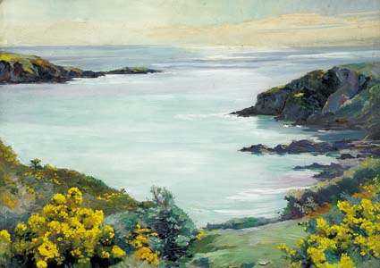oil painting of land and seascape, Edith Somerville, Torry Bay, County Donegal.