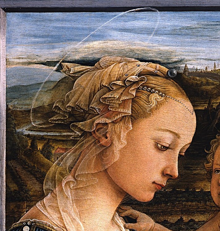 Jean Fouquet: Filippo Lippi, Madonna and Child, ca. 1460s, Galleria degli Uffizi, Florence, Italy. Detail.
