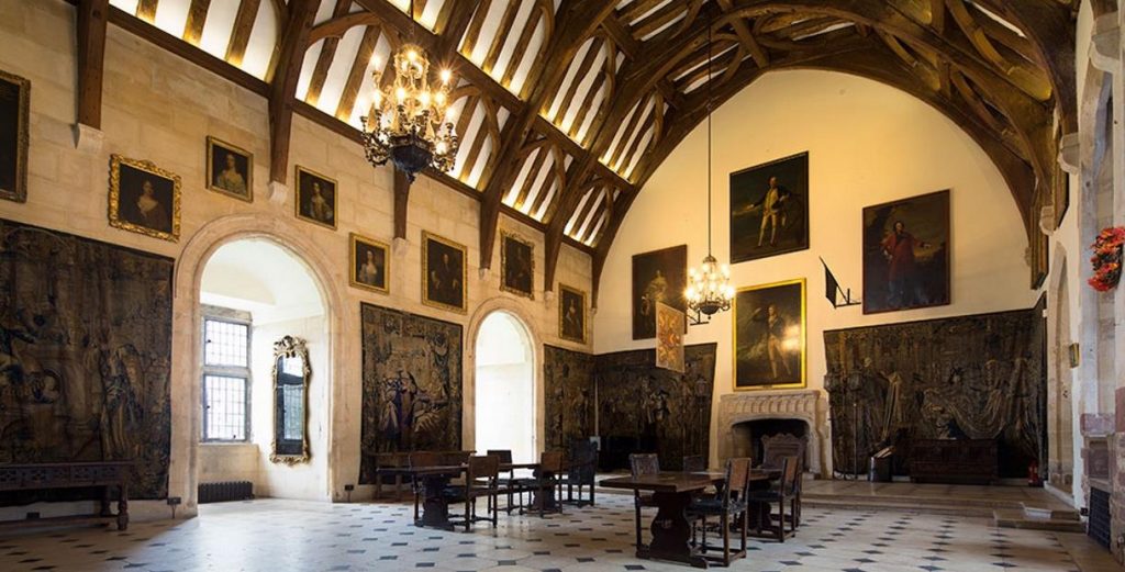 Becoming Elizabeth Tapestries: The five Oudenaarde Tapestries in the Great Hall at Berkeley Castle, in Gloucestershire, UK. Cotswold.
