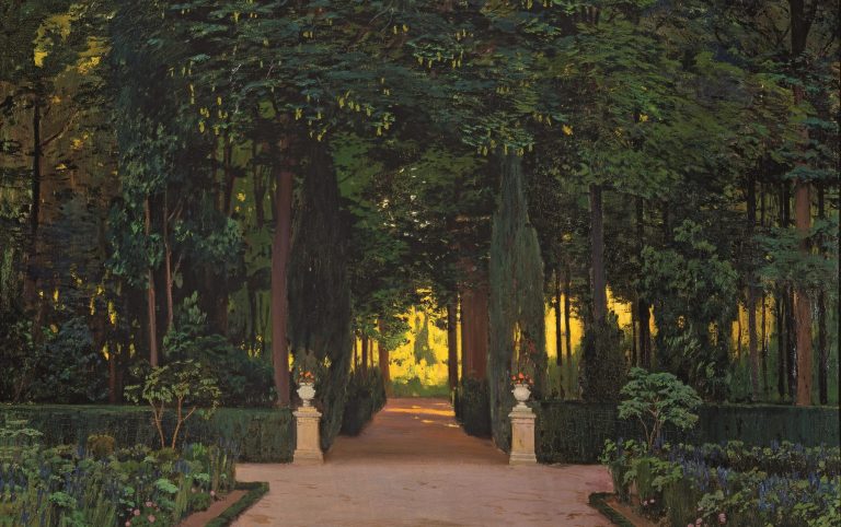 santiago Rusiñol: Santiago Rusiñol, The Garden at Aranjuez, ca. 1900s. Agendade Ocio website. Detail.
