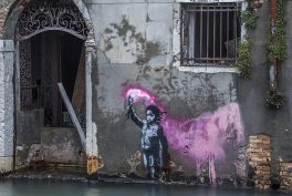 Migrants. Banksy, Migrant Child, 2019, Island of Dorsoduro, Venice, Italy.