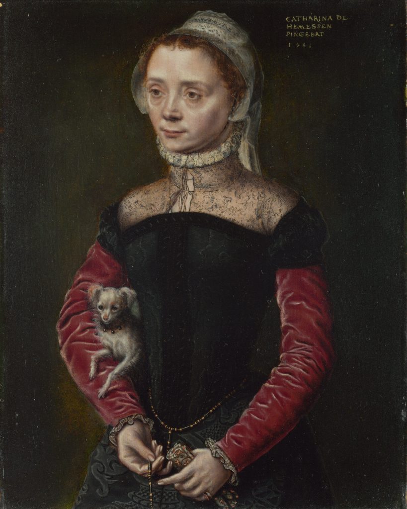 Catharina van hemessen: Catharina van Hemessen, Portrait of a Woman with a Dog, c. 1551, National Gallery, London, UK.
