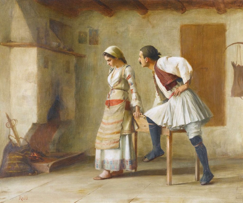 Theodoros Rallis: Theodoros Rallis, Flirtation, 19th century, National Gallery of Athens, Athens, Greece.
