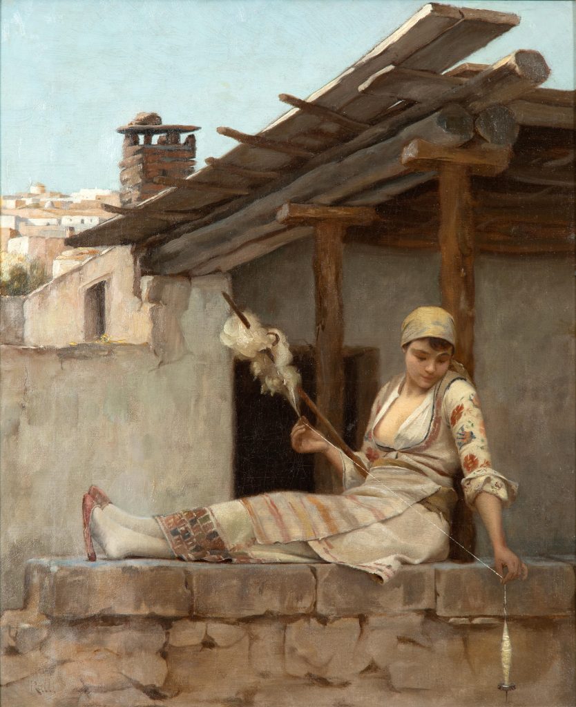 Theodoros Rallis, Girl Sitting On a Stone Wall, private collection. MutualArt.