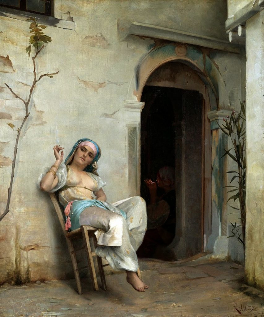 Theodoros Rallis: Theodoros Rallis, Turkish Woman Smoking, 19th century. Artvee.
