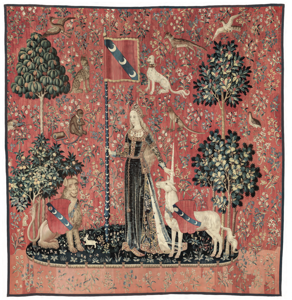 Lady and the Unicorn tapestries: Touch from The Lady and the Unicorn Tapestries, ca. 1500, Museé de Cluny, Paris, France.
