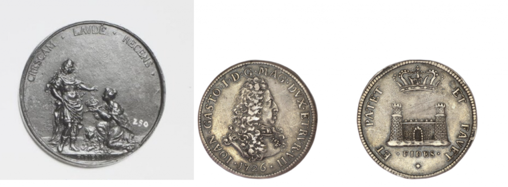 Gian Gastone de’ Medici: Left: Coin, Victoria & Albert Museum, London, UK; Right: Coin, 1726, British Museum, London, UK.

