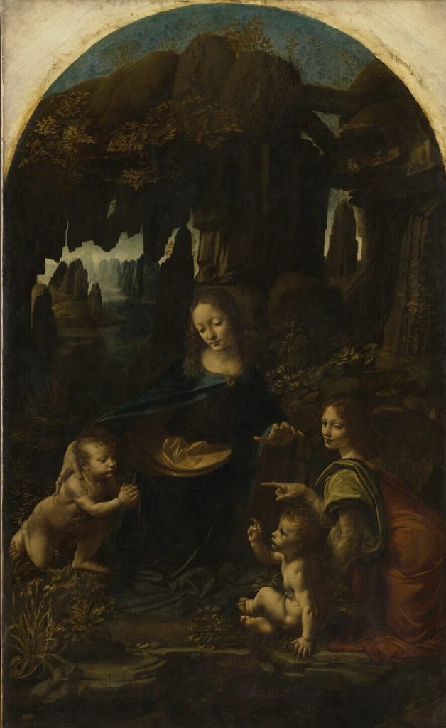 hidden gems: Leonardo da Vinci, The Virgin, child Jesus, Saint John the Baptiste and an angel, also known as The Virgin of the Rocks, 1483-1494, Louvre.
