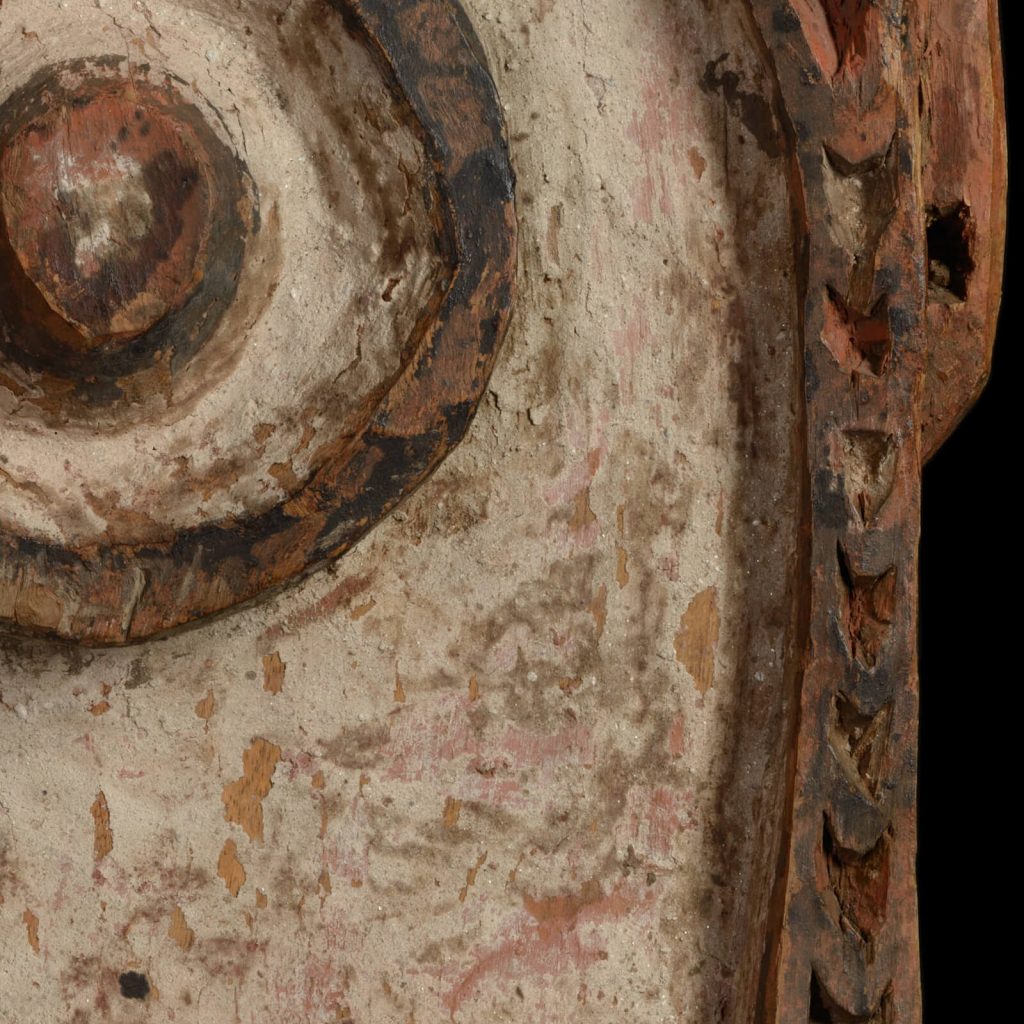 Ancestor Mask chambri: Chambri People, Ancestor Mask, early 20th century, wood and natural pigments, Ceremonial House, Chambri Lake Village, Papua New Guinea, Musée du quai Branly, Paris, France. Detail.
