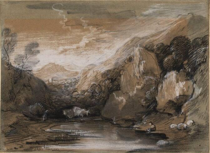 british drawings huntington: Thomas Gainsborough, Landscape with Rocky Pool, early 1780s, The Huntington Library, Art Museum, and Botanical Gardens, San Marino, CA, USA.
