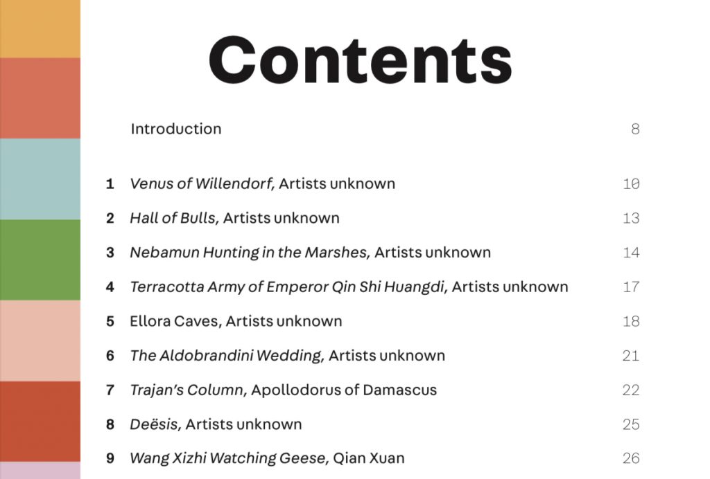 art explained: Table of Contents of Art: Explained – 100 Masterpieces and What They Mean by Susie Hodge, Laurence King, 2022.
