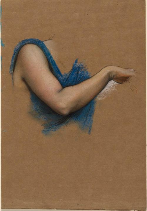 arm of a woman in motion with hint of blue tunic