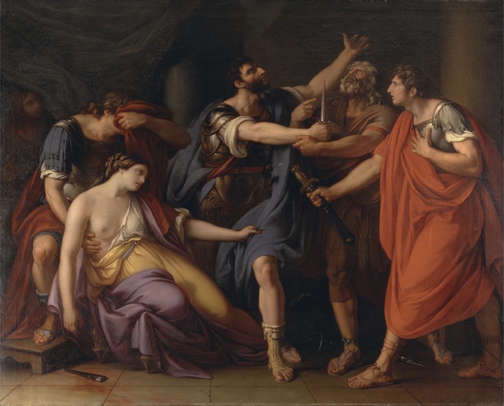 Lucrece. Gavin Hamilton, The death of Lucretia, 1763-1767, Yale Center for British Art, New Haven, CT, USA.