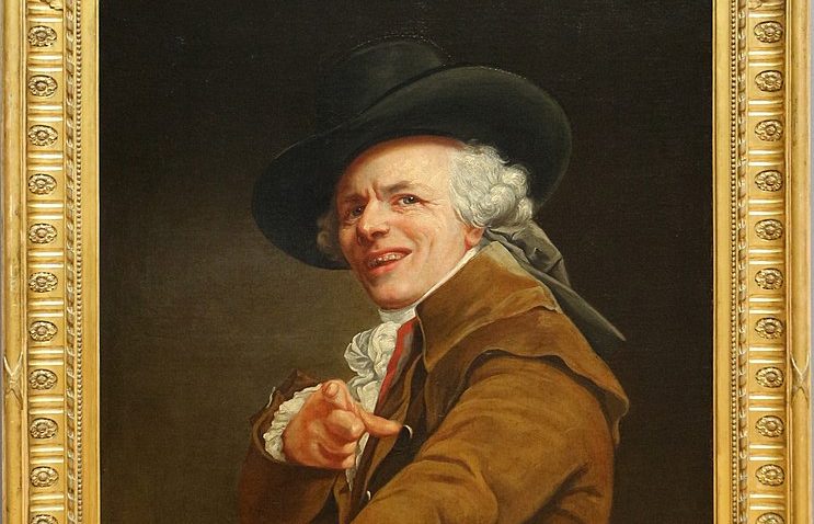 DailyArt Magazine Funniest Articles: Joseph Ducreux, Self-portrait of the Artist in the Guise of a Mocker, circa 1790, Louvre, photographed by Saiko via Wikimedia Commons. Detail.
