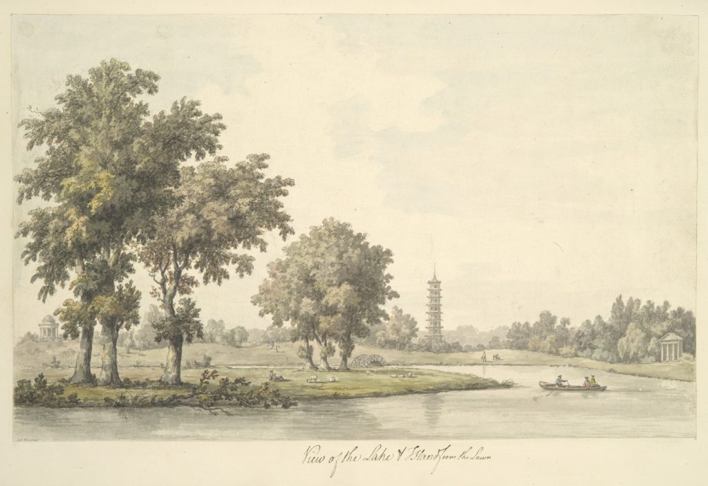 William Chambers: William Marlow, View of the Lake and the Island from the Lawn at Kew, watercolor, 1763, The Metropolitan Museum of Art, New York, NY, USA.
