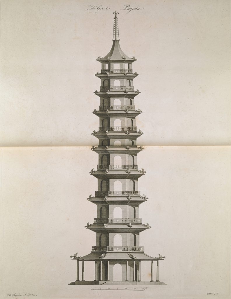 William Chambers: William Chambers, The Great Pagoda, etching, engraving, 1765, The British Library, London, UK.
