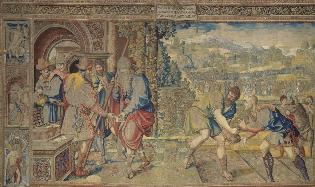 Design attributed to Pieter Coecke van Aelst, woven by Willem de Pannemaker, The Purchase of the Field of Ephron, from the Story of Abraham series, ca. 1540- 1543, Hampton Court Palace, London, UK.