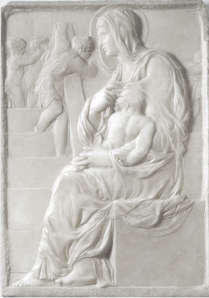 Donatello exhibition: Michelangelo, Madonna of the Stairs, c. 1490, Casa Buonarotti, Florence, Italy.
