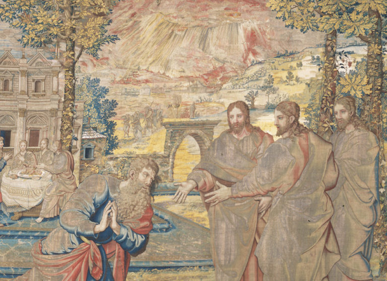 Abraham Tapestries: Design attributed to Pieter Coecke van Aelst, woven by Willem de Pannemaker, God Appears to Abraham, from the Story of Abraham series, ca. 1540- 1543, Hampton Court Palace, London, UK. Detail.
