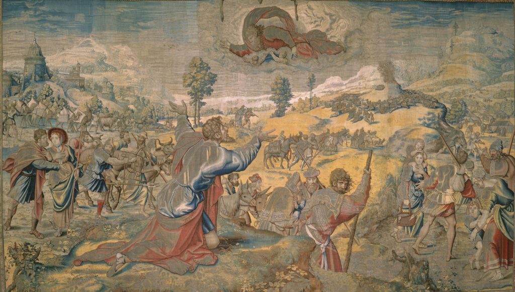 Design attributed to Pieter Coecke van Aelst, woven by Willem de Pannemaker, The Departure of Abraham, from the Story of Abraham series, ca. 1540- 1543, Hampton Court Palace, London, UK. Detail.