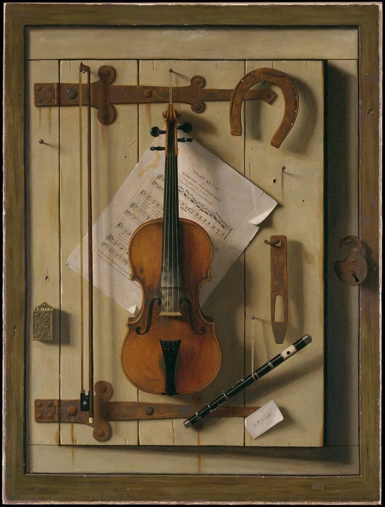 trompe l'oeil: William Michael Harnett, Still Life - Violin and Music, 1888, The Metropolitan Museum of Art, New York, NY, USA.