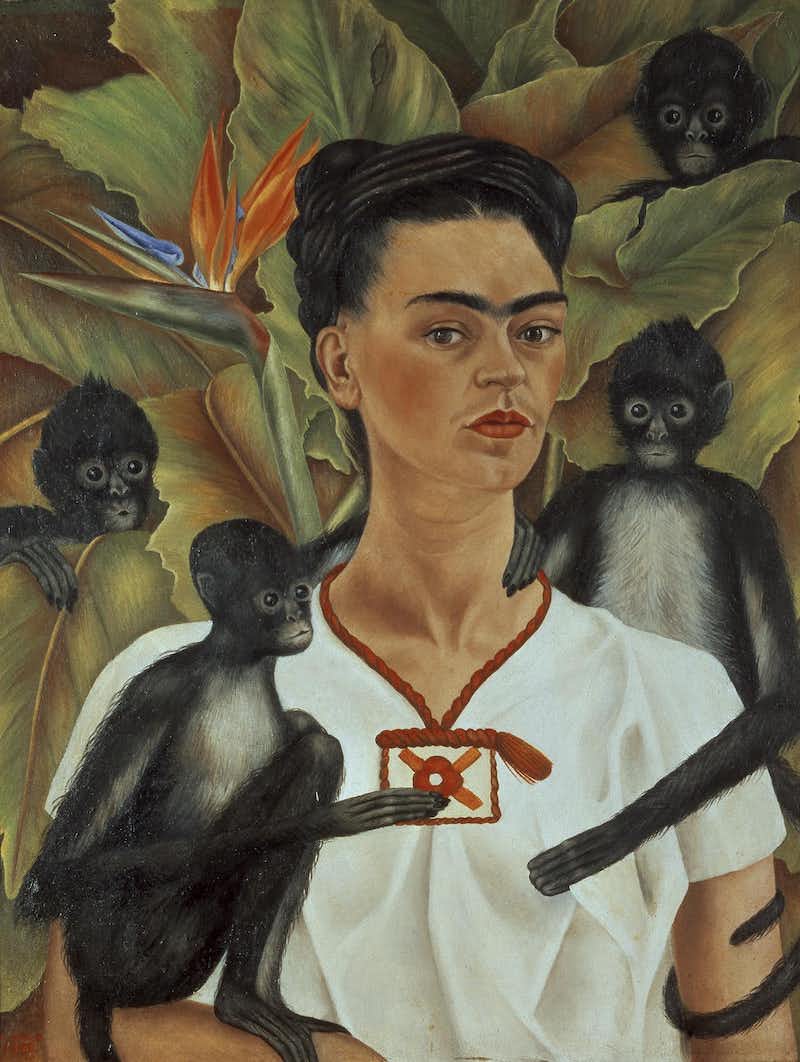 Self Portrait of Friday Kahlo with Monkeys, painted in 1943