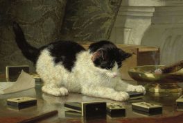 Henriëtte Ronner-Knip, Cat at Play, ca 1860-78, oil on wood panel, Rijksmuseum, Amsterdam, Netherlands. Detail.