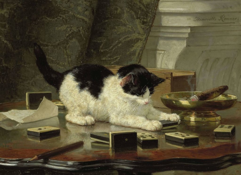 Henriëtte Ronner-Knip, Cat at Play, ca 1860-78, oil on wood panel, Rijksmuseum, Amsterdam, Netherlands.