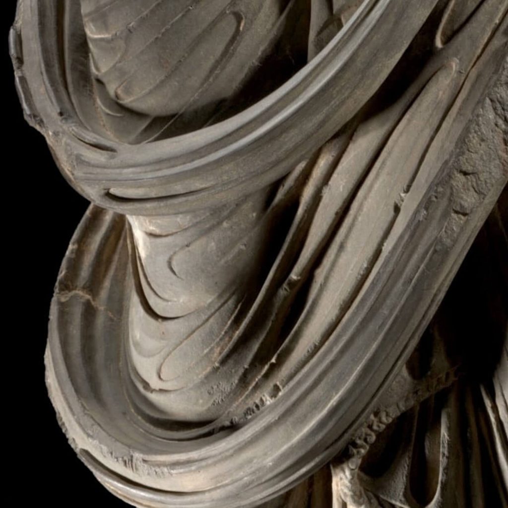 Standing Bodhisattva: Standing Bodhisattva, 3rd century, gray schist stone, Gandhara, Pakistan, National Gallery of Australia, Canberra, Australia. Detail.
