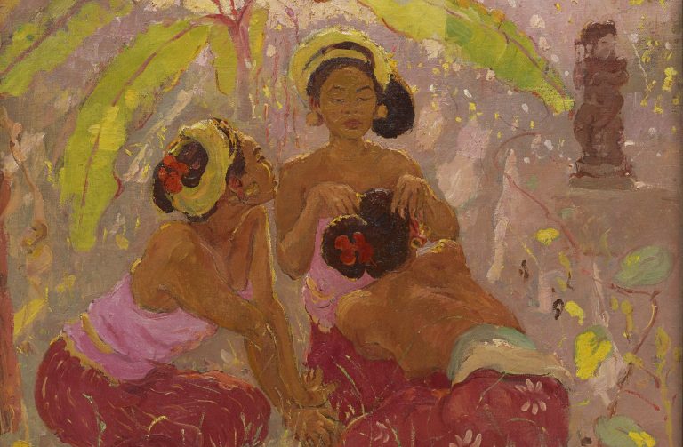 Jean Le Mayeur: Jean Le Mayeur, Balinese Maidens in the Garden. Sotheby’s. Detail.
