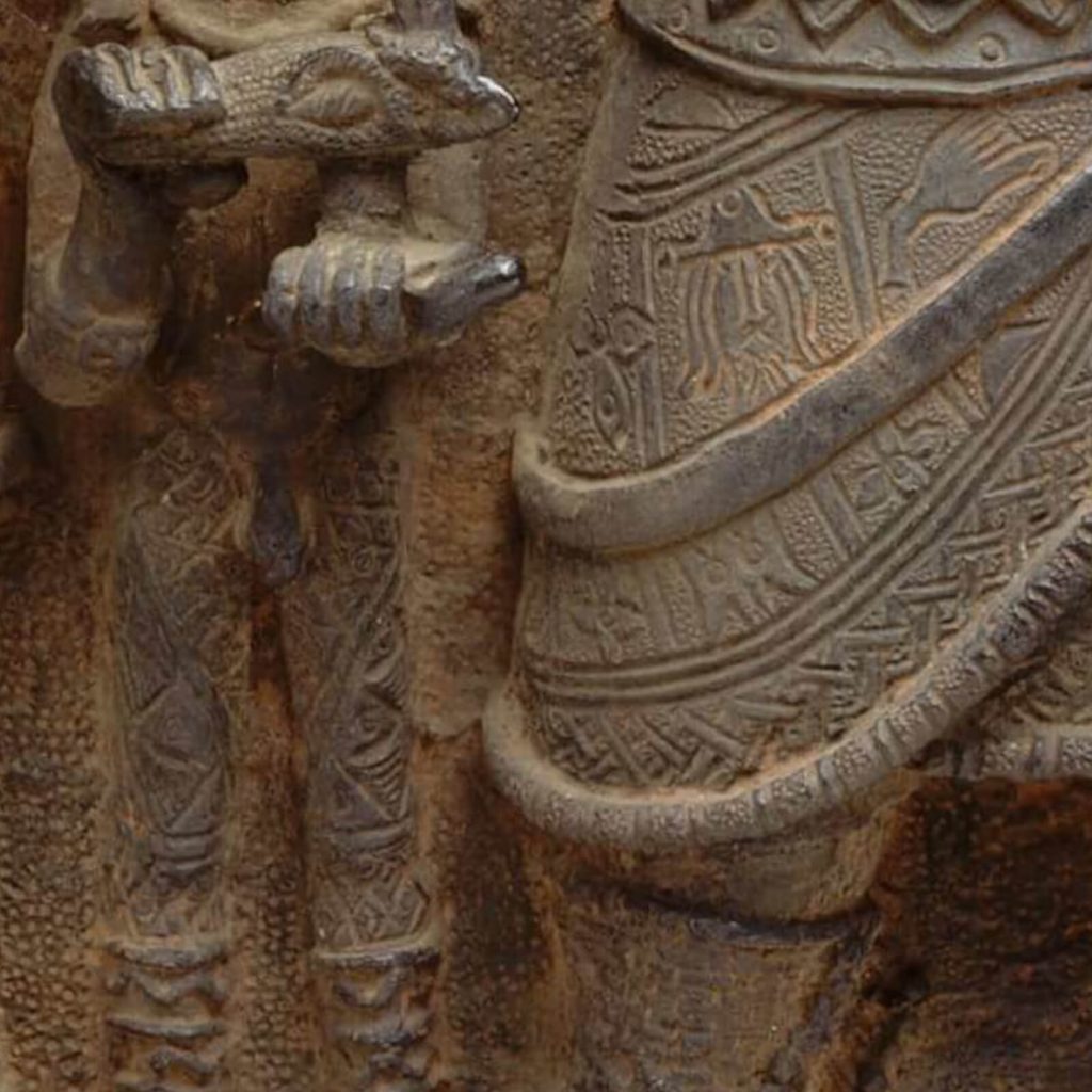 Warrior and Attendants, 16th-17th century, brass, Royal Palace, Benin City, Nigeria, Metropolitan Museum of Art, NYC, USA. Detail.