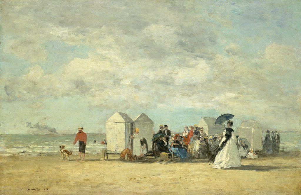 Claude Monet paintings: Eugène Boudin, Beach Scene, 1858, National Gallery of Art, Washington, DC, USA.
