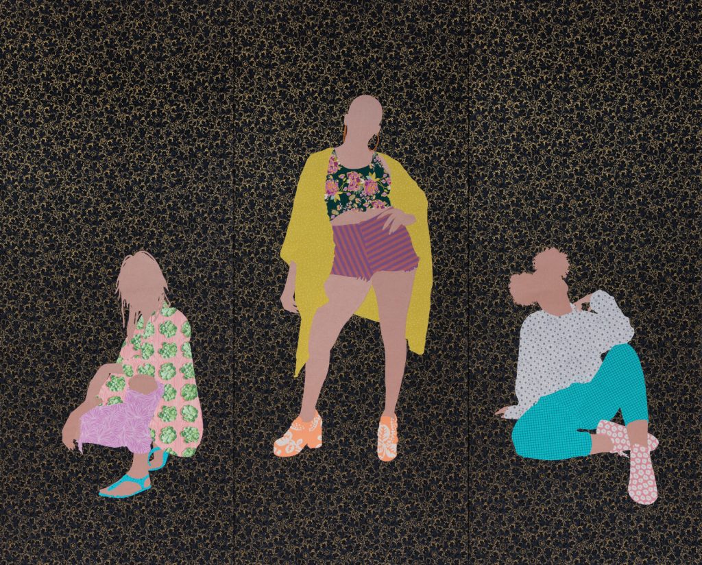 Gio Swaby: Gio Swaby, Gyalavantin’, 2021, thread and fabric sewn on canvas, Claire Oliver Gallery, New York City, NY, USA.
