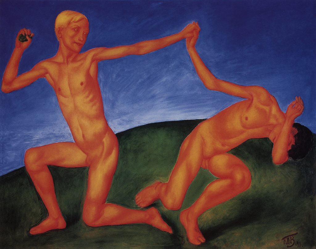 Male nudes in art: Kuzma Petrov-Vodkin, Boys (Boys Playing), 1911, The State Russian Museum, St.Petersburg, Russia.