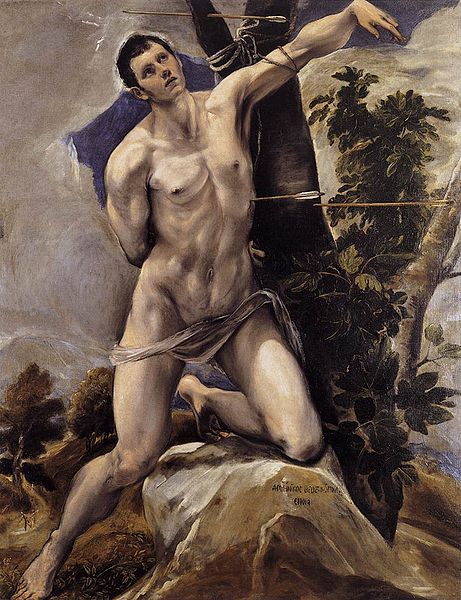 Male nudes in art: El Greco, Saint Sebastian, 1576-1579, Palencia Cathedral, Palencia, Spain.